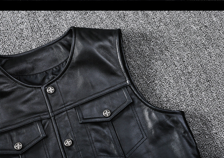 Biker Leather Vest Men Slim Fit Motorcycle Vest
