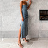 Strapless Denim Maxi Dress for Women Slim Fit With Side Slit