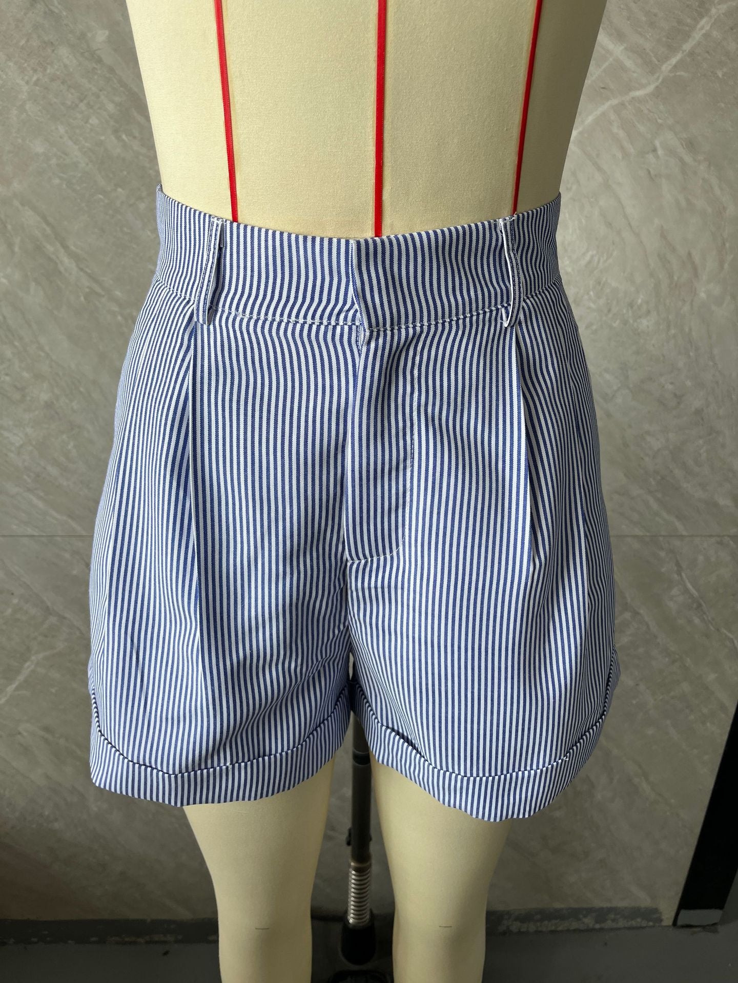 blue and white striped shorts