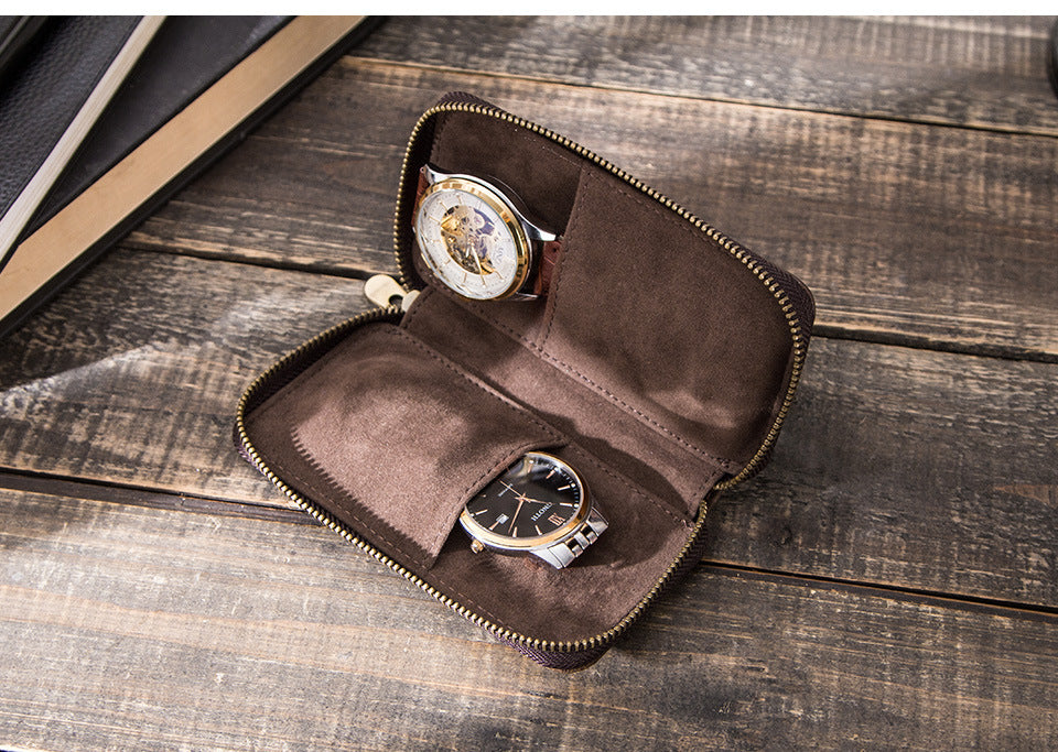 Luxury Travel Watch Storage Leather Pouch with Zipper
