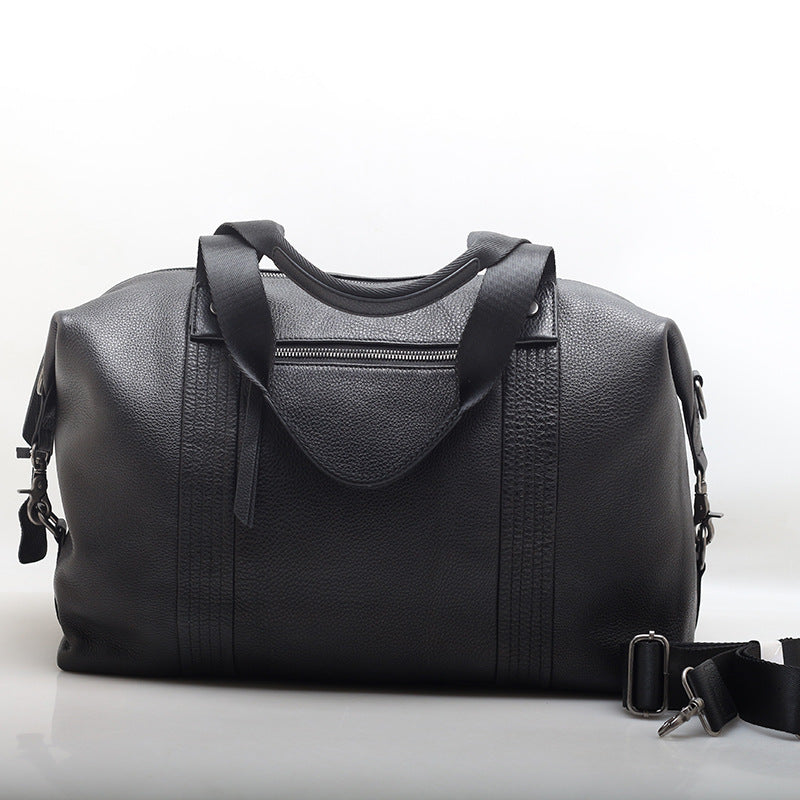 Black Leather Commuter Travel Duffle Bag
