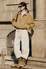Tan Real Suede Leather Jacket for Women with Drawstring Hem