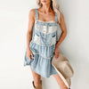 Women's Denim Overall Dress with Lace Detail
