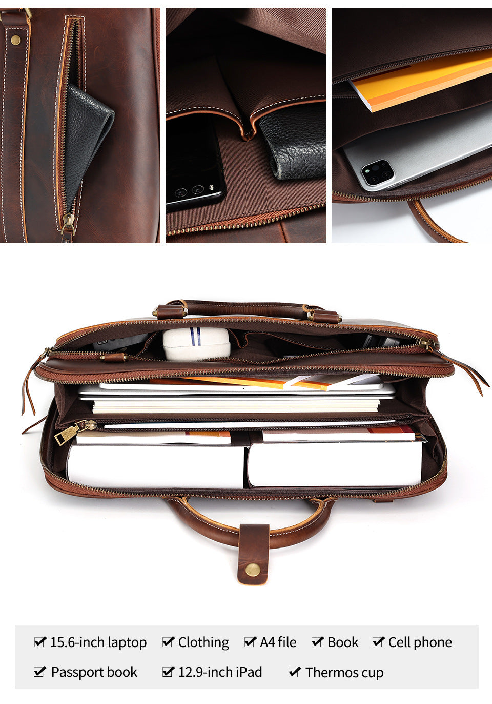 Men’s Leather Shoulder Bag Messenger Briefcase Laptop Bag