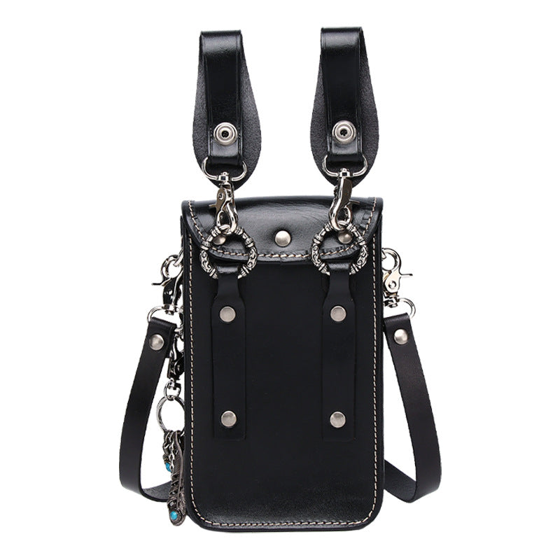 Men Leather Chest Bag with Western Bullet Chain Design