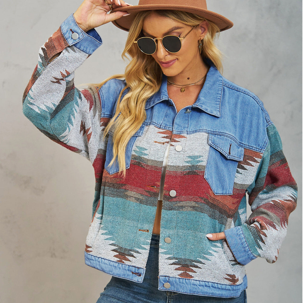 Hard Washed Oversized Cropped Denim Jacket for Women