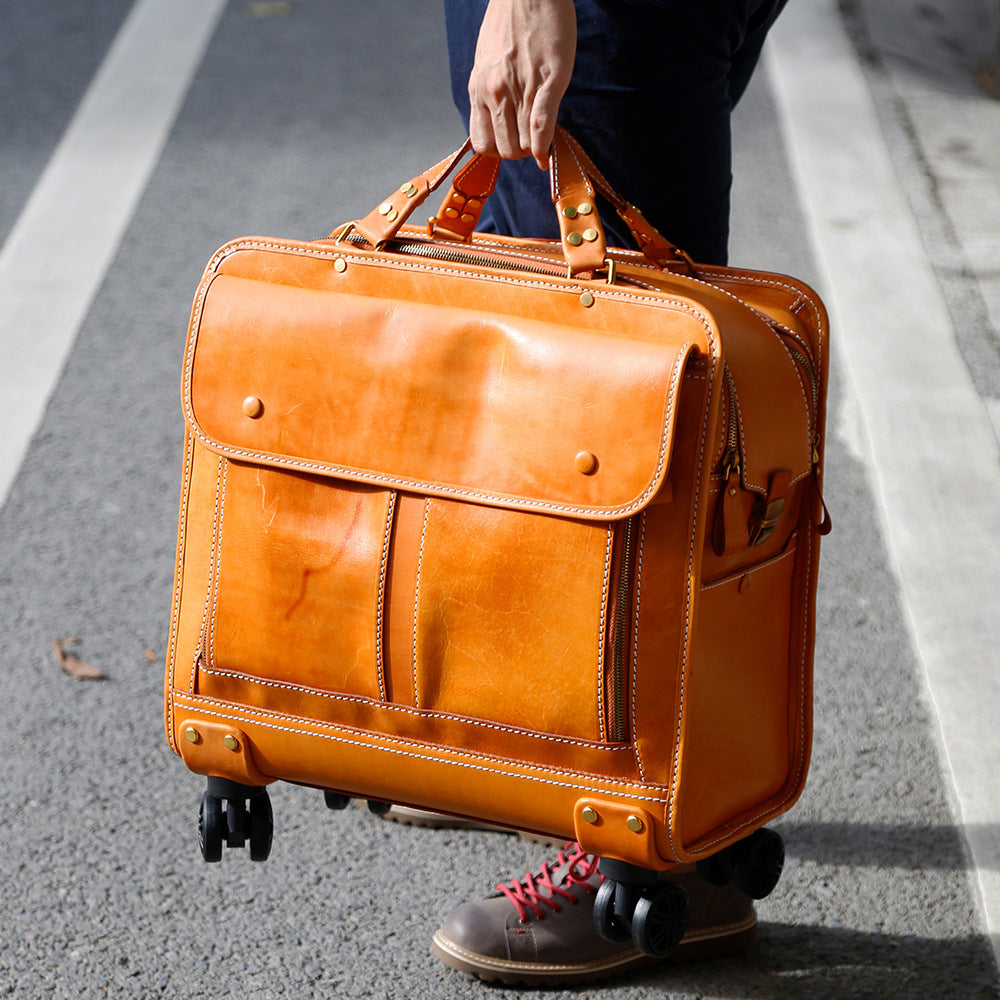 20 Inch Genuine Leather Trolley Case Cabin Luggage