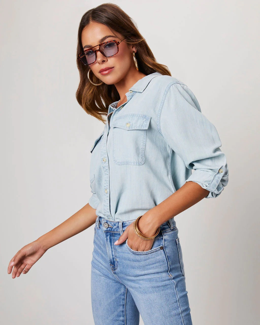 Lightweight Denim Shirt Women Long Sleeve