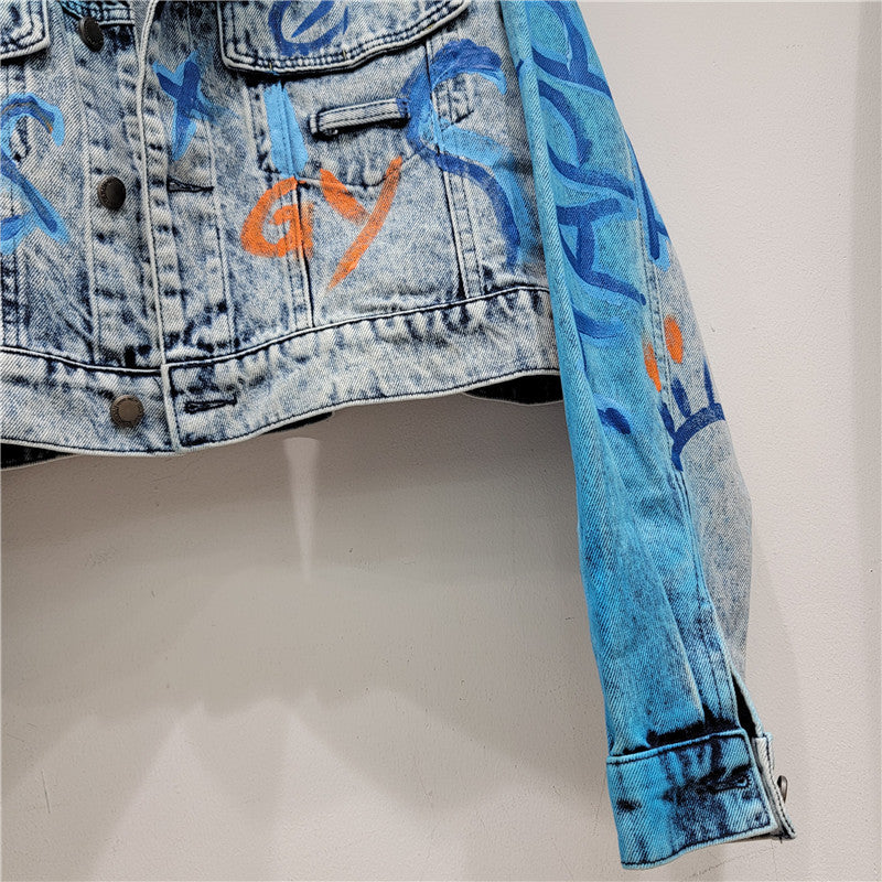 Women’s Cropped Graffiti Denim Jacket