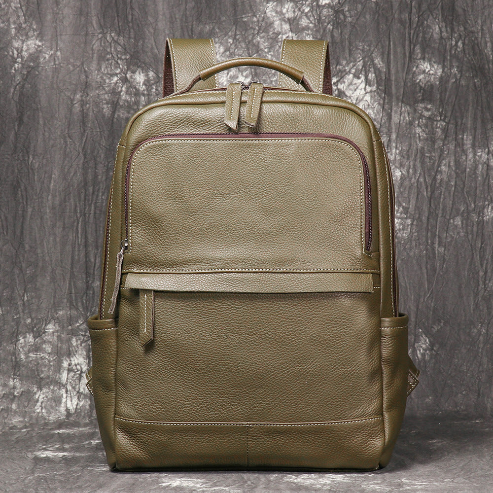 Genuine Leather Backpack Army Green 15 Inch Laptop