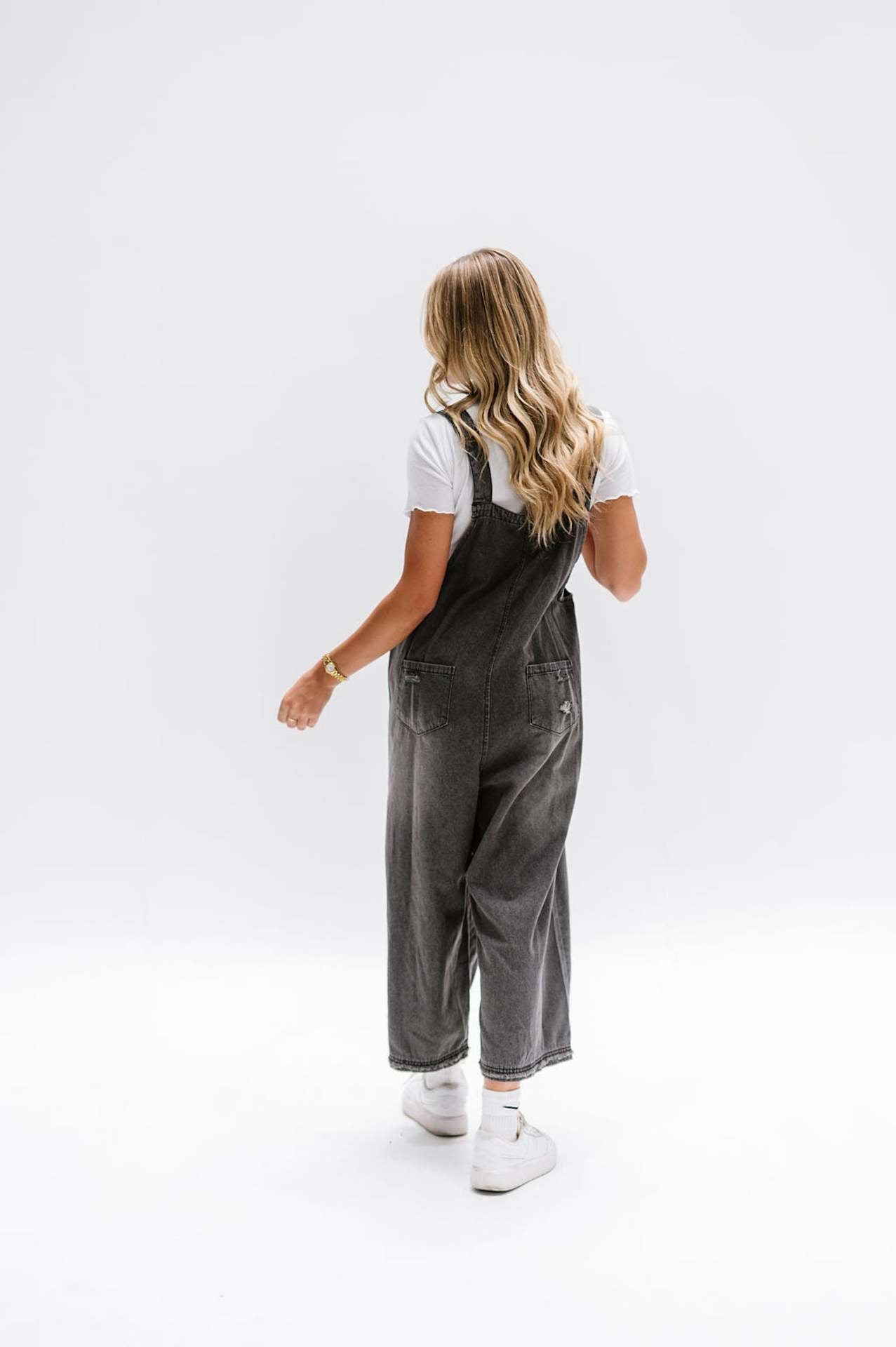 Distressed Denim Overall Dress Wide Leg Jumpsuit