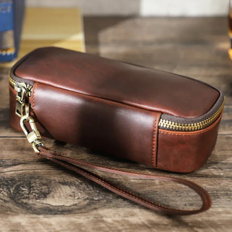 Vintage Crazy Horse Cowhide Leather Pipe Bag