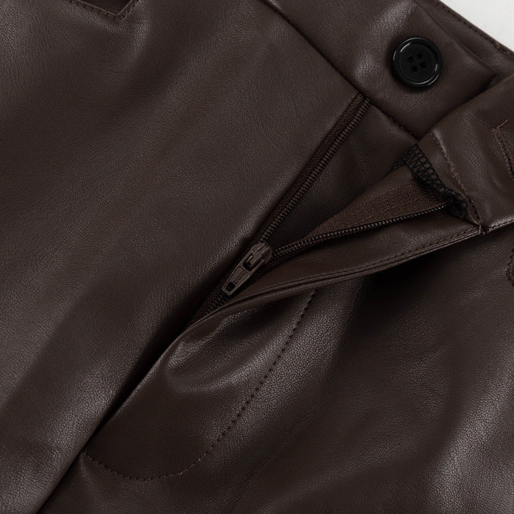Imitation Leather Brown Skirt Tall
