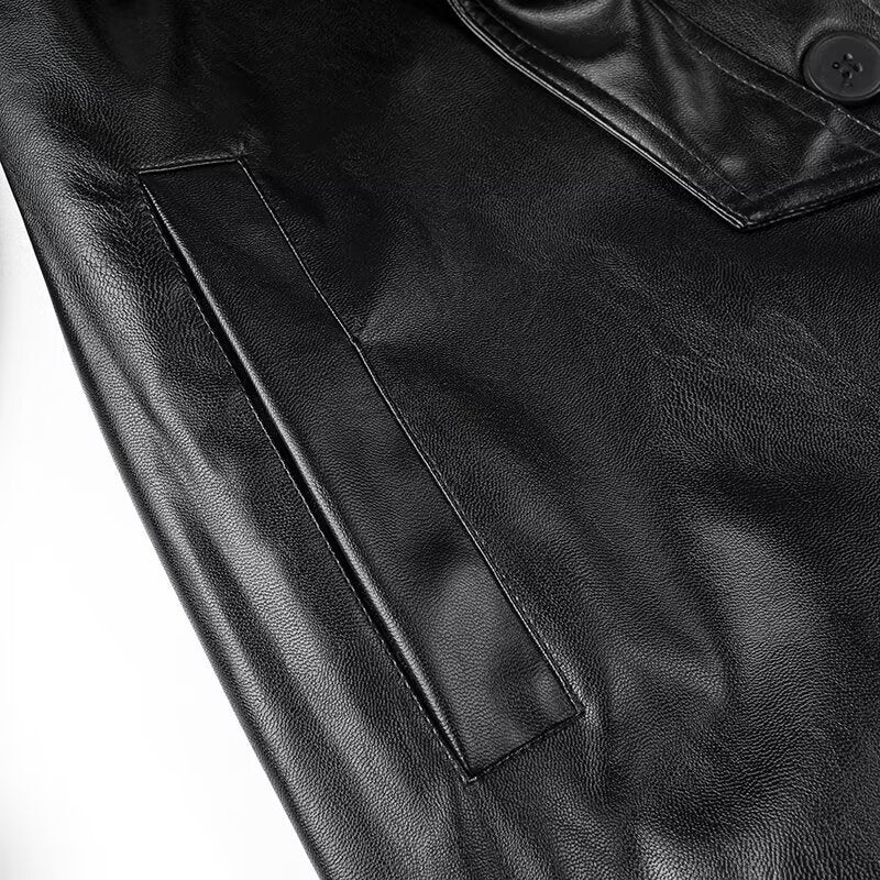 Women’s Faux Leather Belted Trench Coat Long Jacket