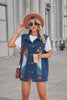Aztec Pattern Blue Denim Vest Women’s Loose Fit