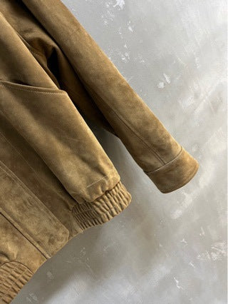Women Suede Jacket Camel Brown Leather Bomber Sheepskin Lapel