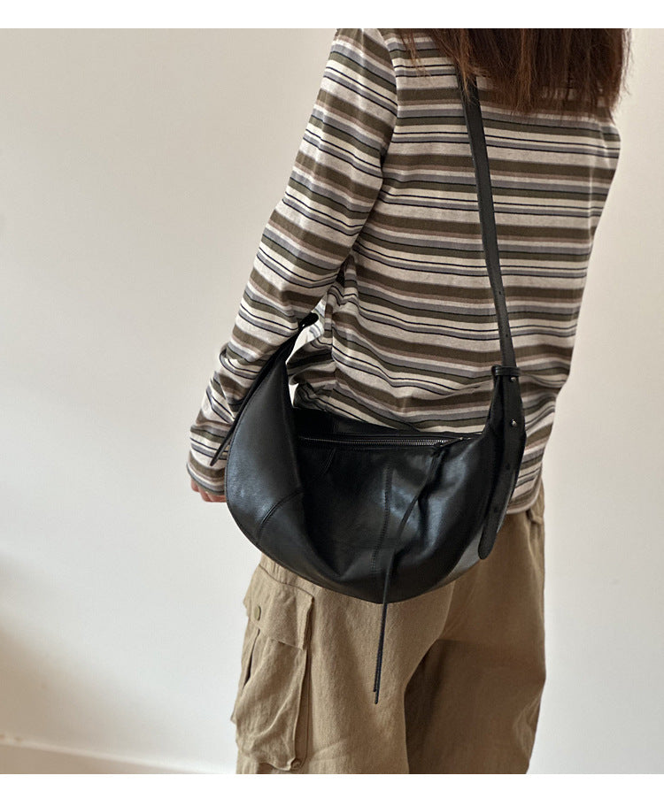 Brown Full Grain Leather Messenger Crossbody Bag for Women