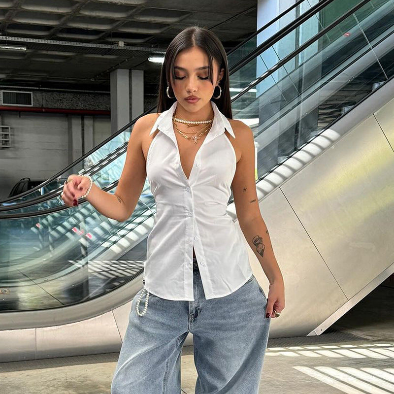 Backless sleeveless shirt blouse