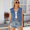 Women's Flap Pocket Sleeveless Denim Vest