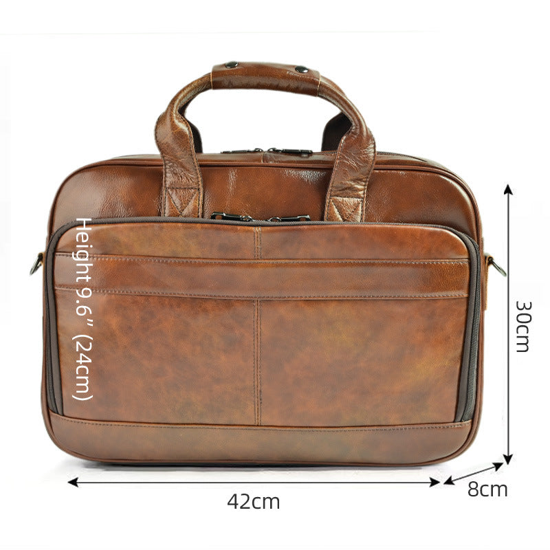 Men's Genuine Leather Office Bag With Trolley Strap