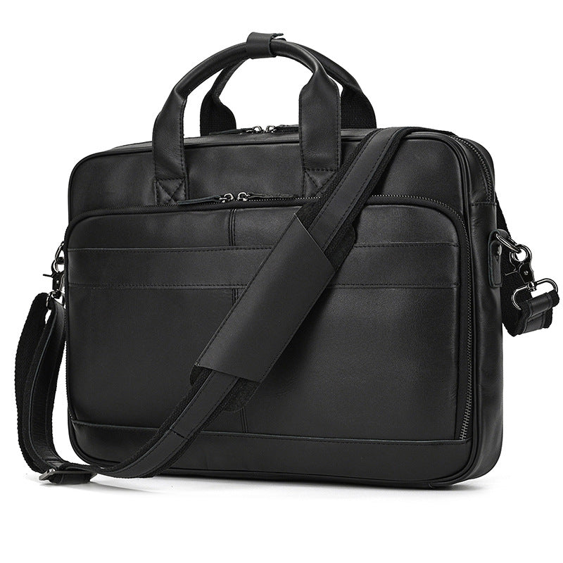 Genuine Leather Carry-On Office Bag with Trolley Strap