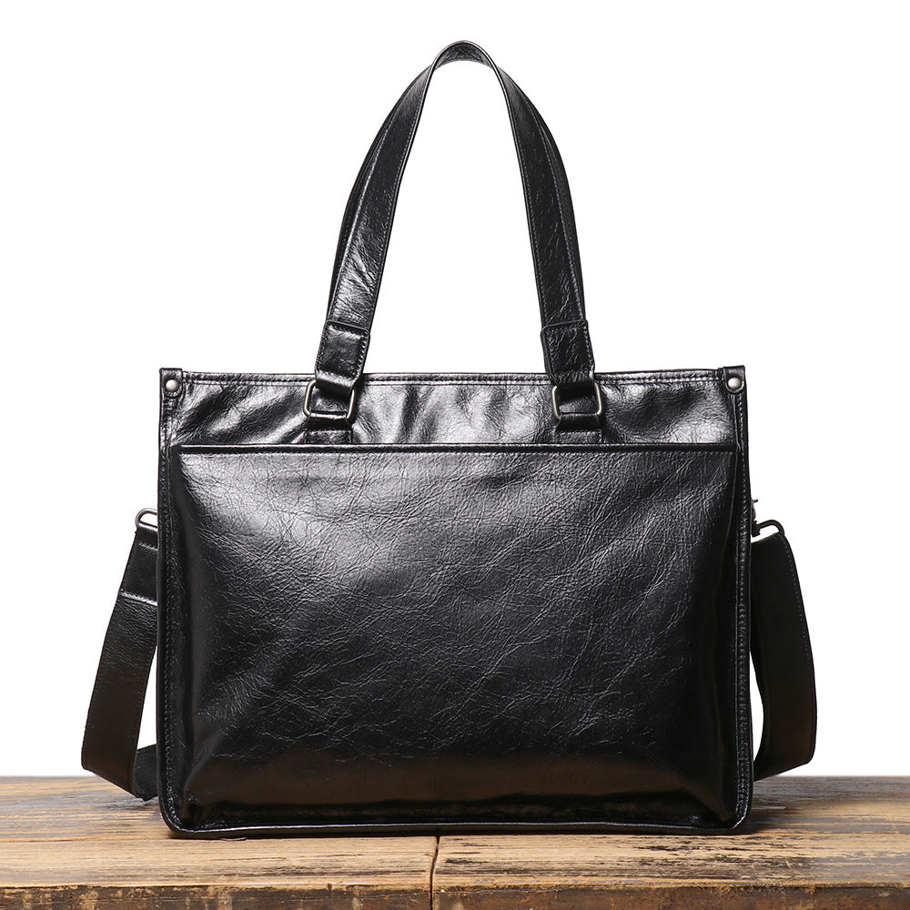 Leather Men's Business Laptop Briefcase with Shoulder Strap
