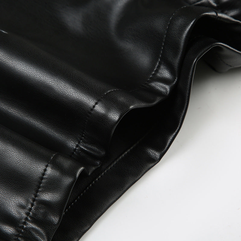 Black Faux Leather Shorts for Women with Buckle Low Waist