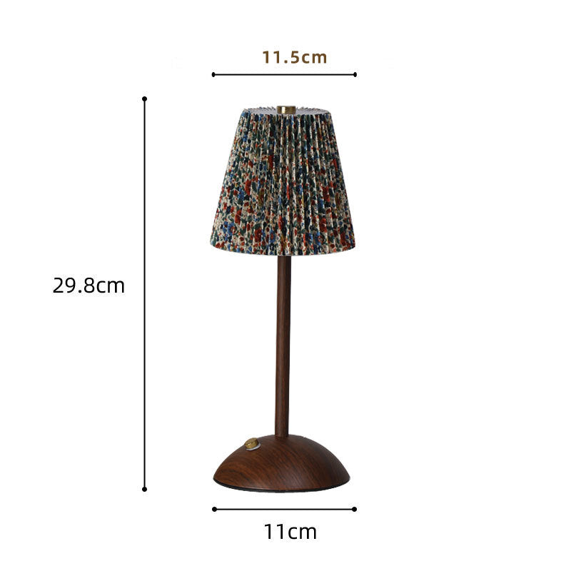 Rechargeable Retro Floral Table Lamp Walnut Base