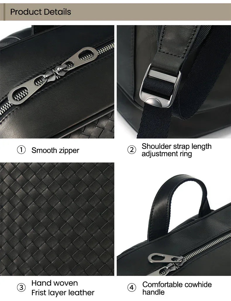 Men Leather Business Backpack With Trolley Sleeve