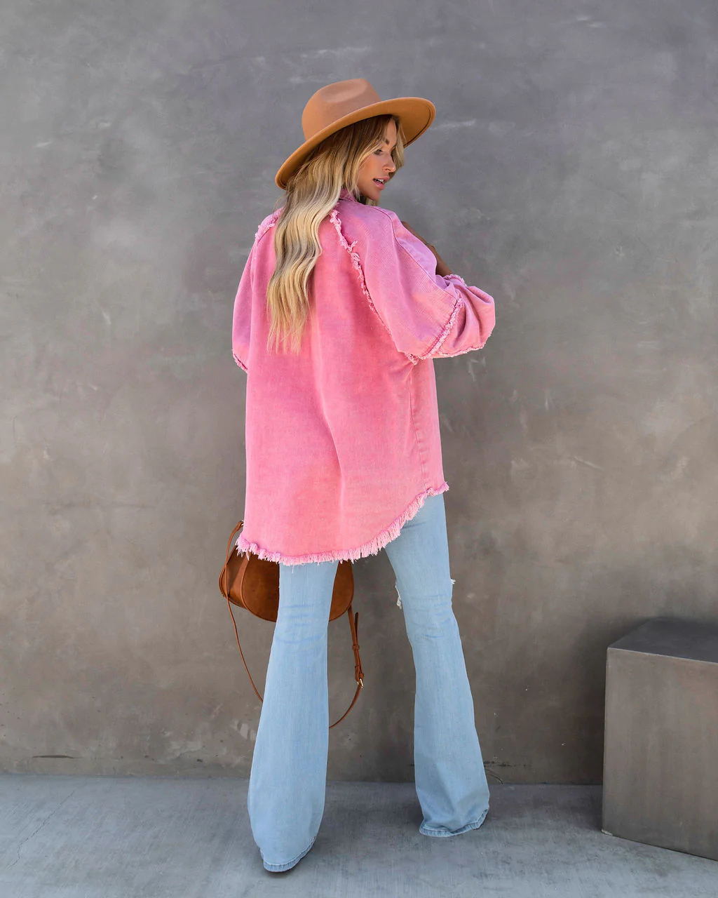 Oversized Denim Jacket Women Frayed Hem