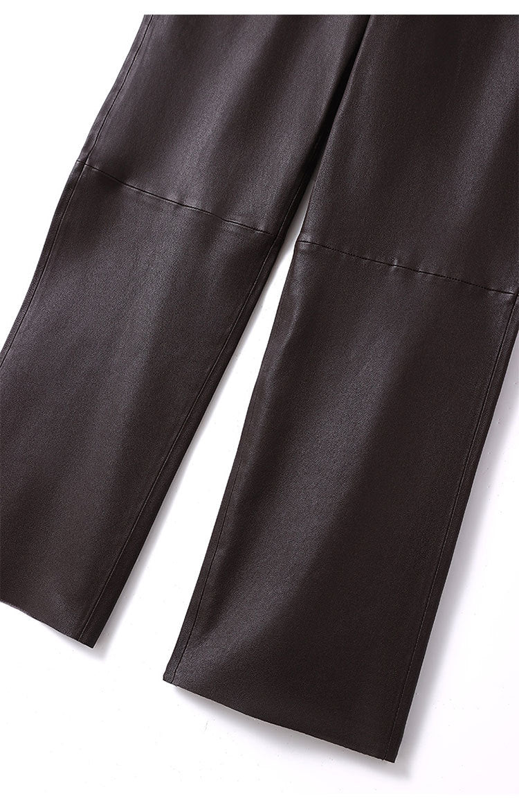 Women’s Brown Stretch Leather Pants High Waisted