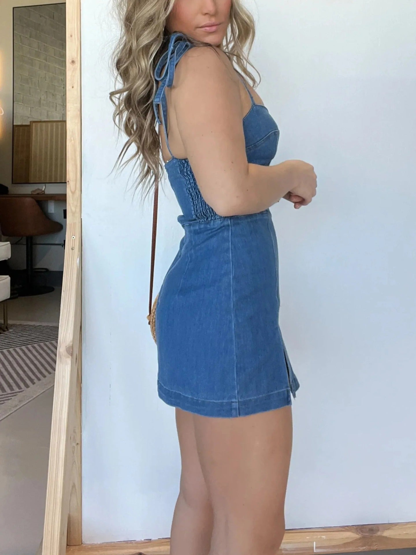 Slim Slit Suspender Denim Dress for Women