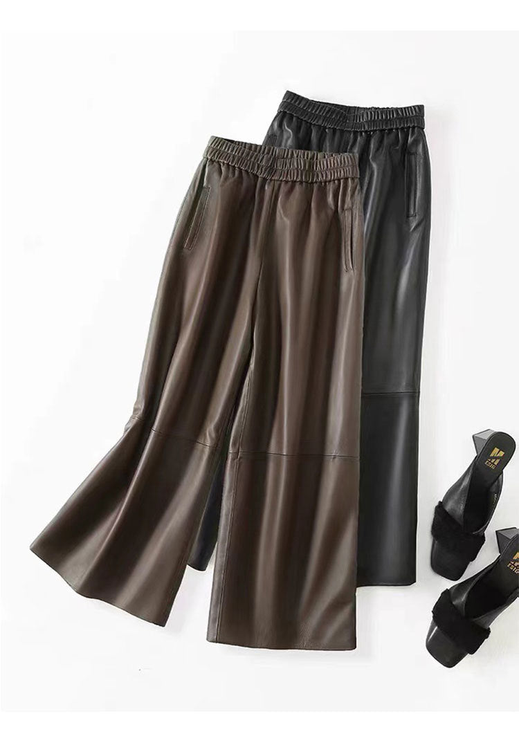 Women’s Leather Trousers High-Waisted Black Wide-Leg Pants