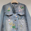 Women’s Embroidered Floral Sequin Denim Jacket Short Fit