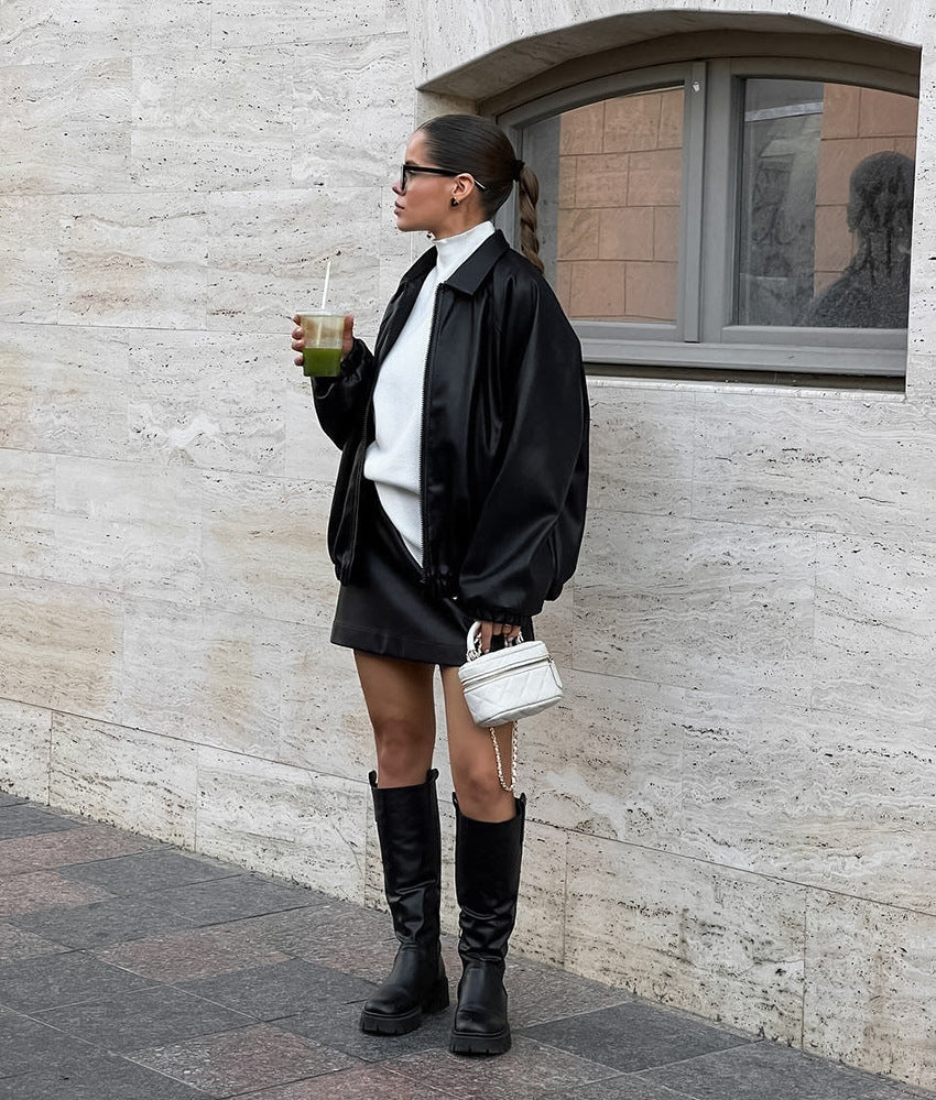 Oversized Faux Leather Jacket for Women