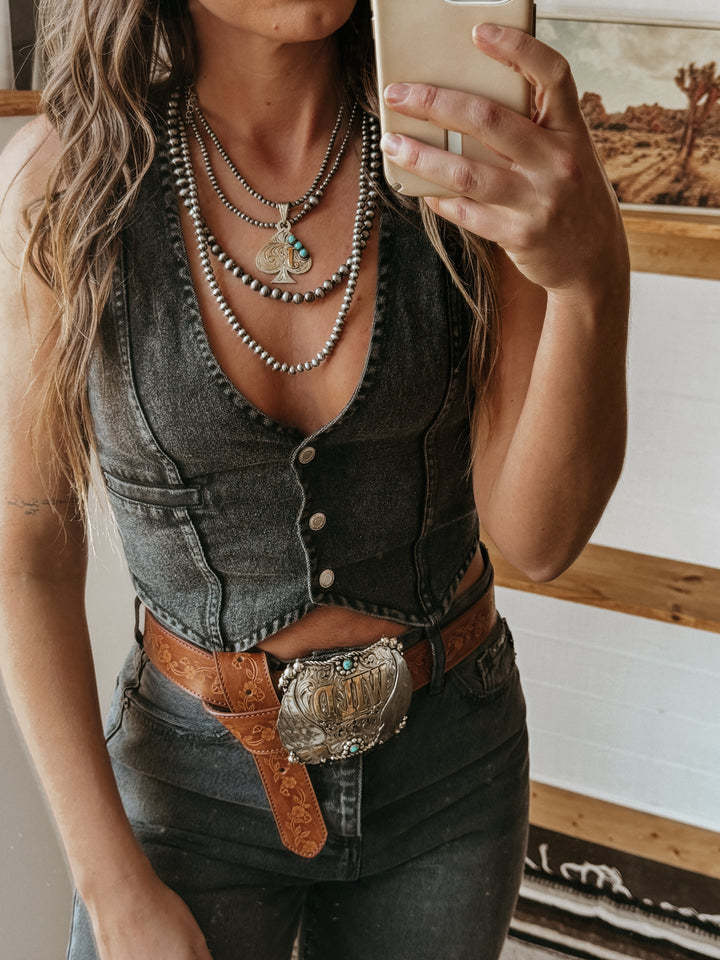Sleeveless Single-Breasted V-Neck Denim Vest