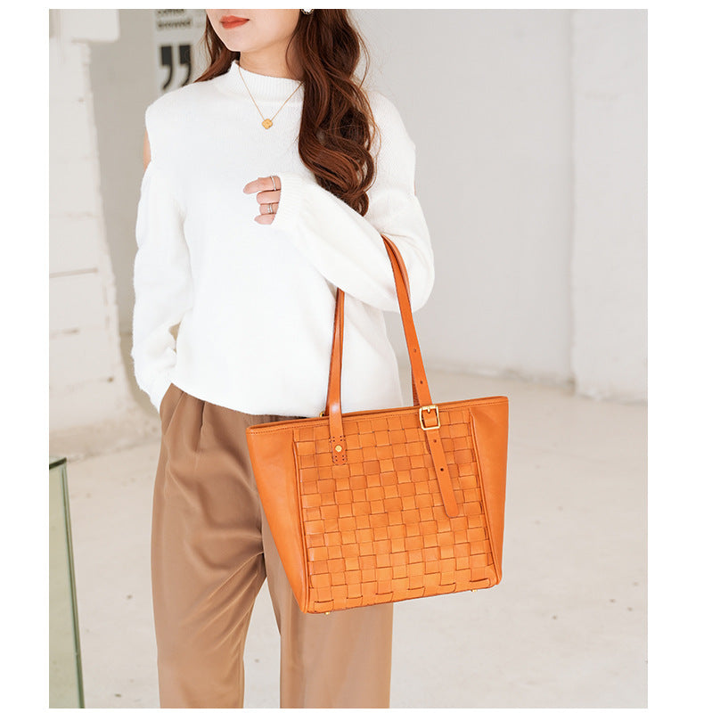 Woven Leather Tote Bag for Women Large Capacity