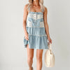 Women's Denim Overall Dress with Lace Detail
