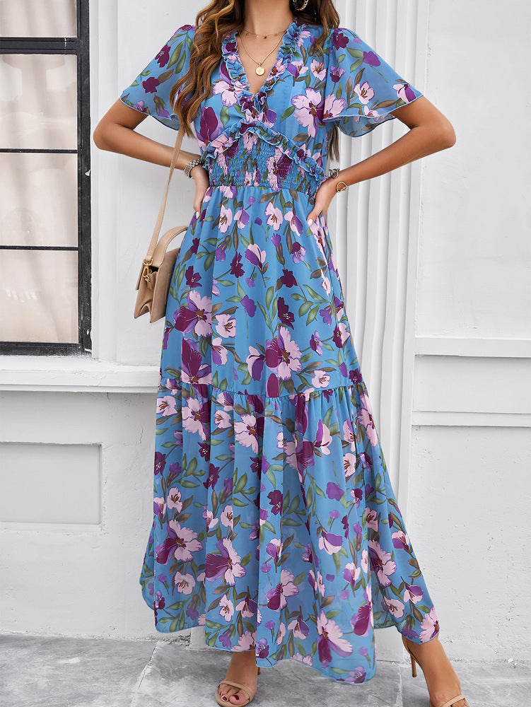 Women Summer Dress with Smocked Waist and Slit