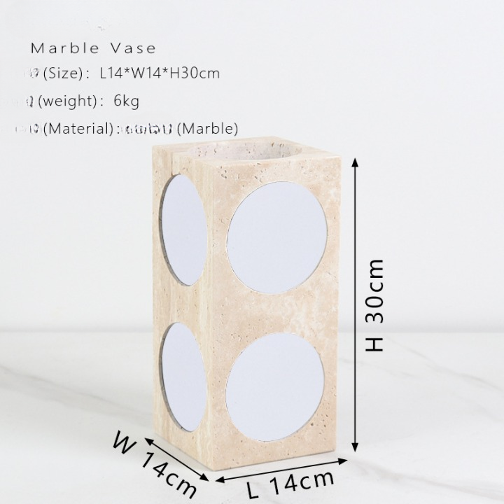 Modern Light Luxury Marble Vase with Circular Inlays for Living Room