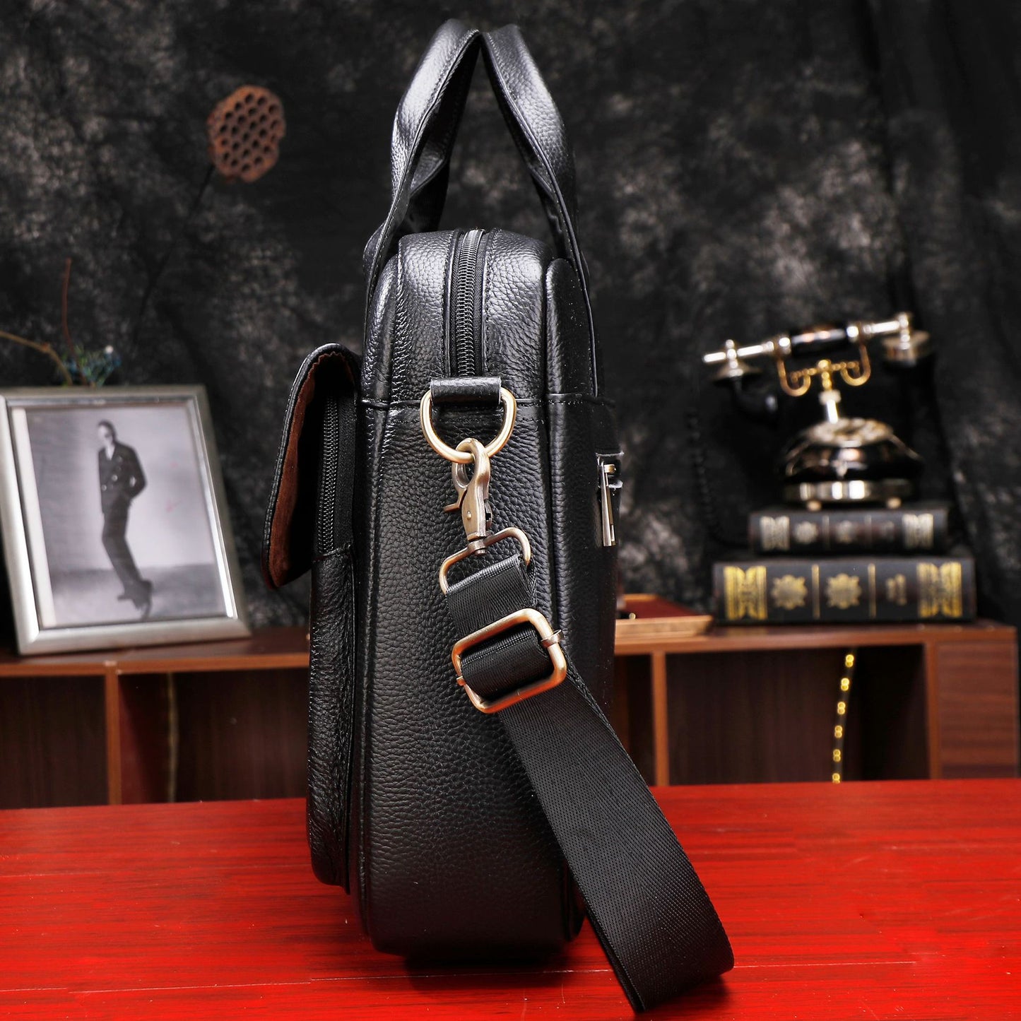 Laptop Leather Briefcase Business Shoulder Bag