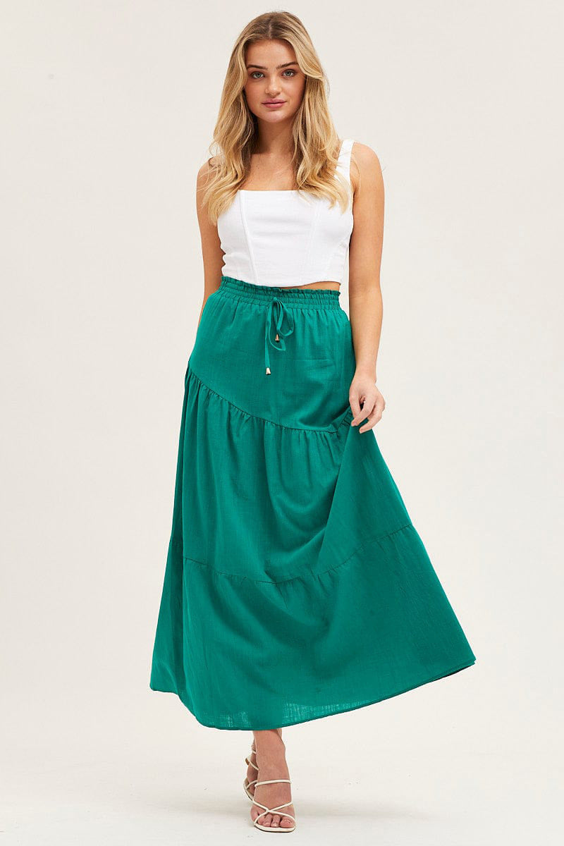 long pleated skirt Ruffle Hem Knot
