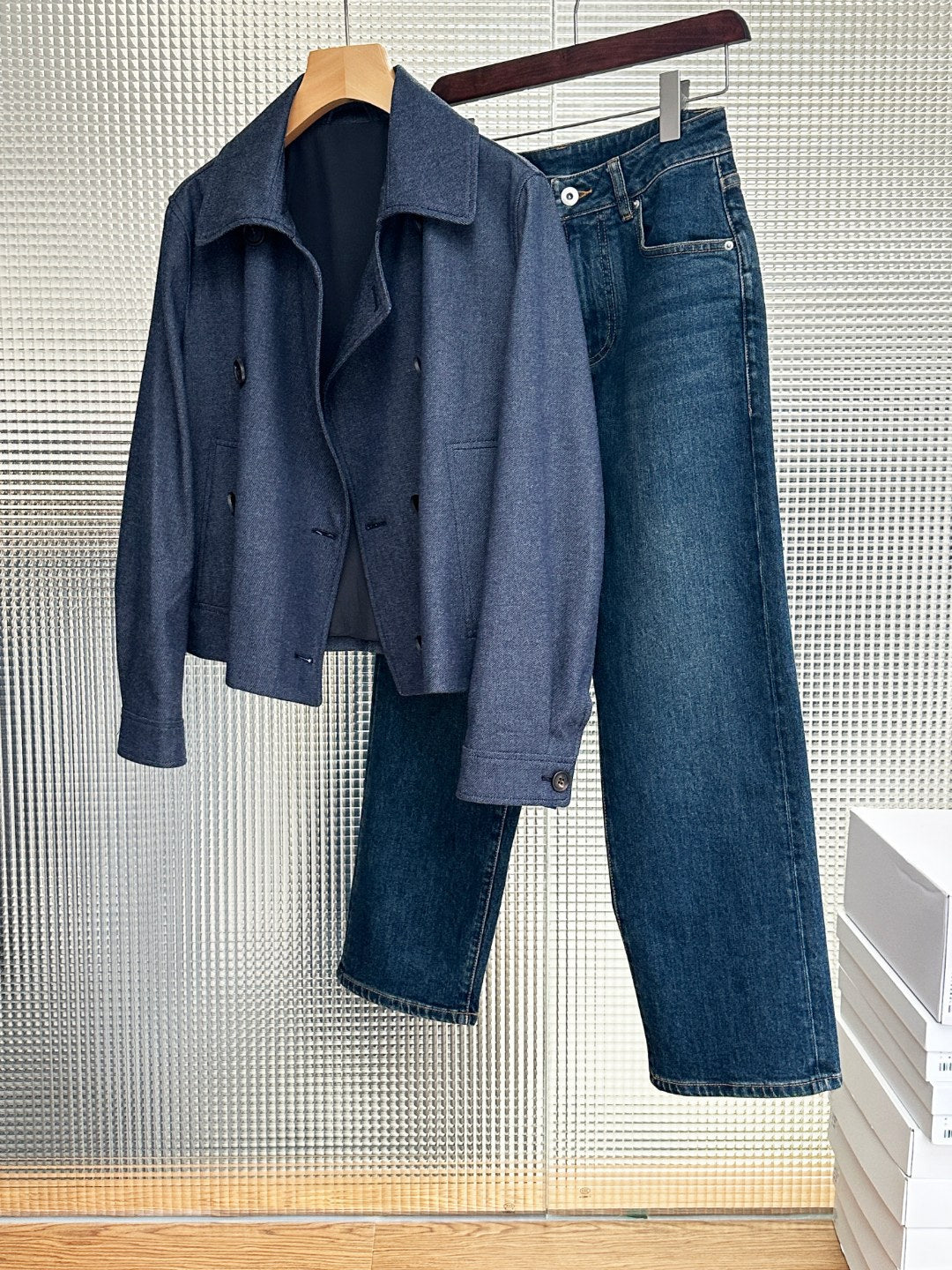 Women Double Breasted Short Wool Coat Mulberry Silk Lined