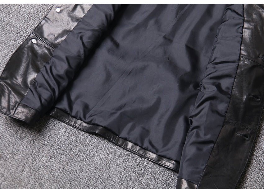 Men Leather Vest Sheepskin Black V-Neck Button Waistcoat