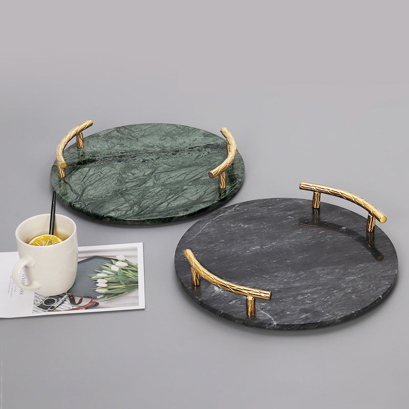 Round Marble Tray with Golden Handles Serving & Vanity Tray