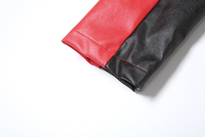 Women's Red Faux Leather Jacket with Cropped Biker Bomber Fit