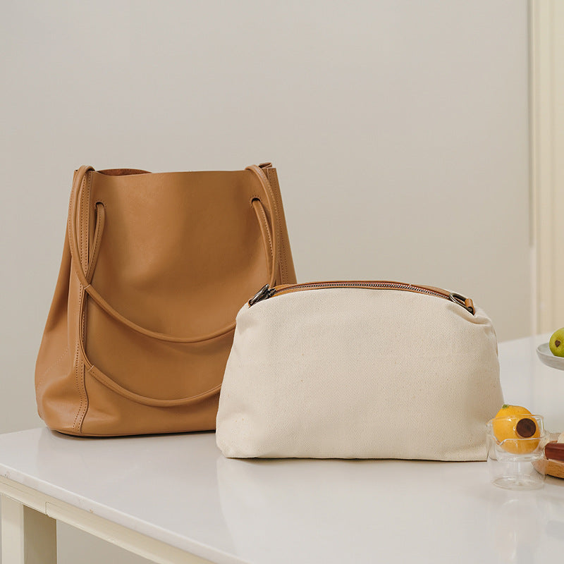 Vintage Women Leather Tote Bag Bucket Purse