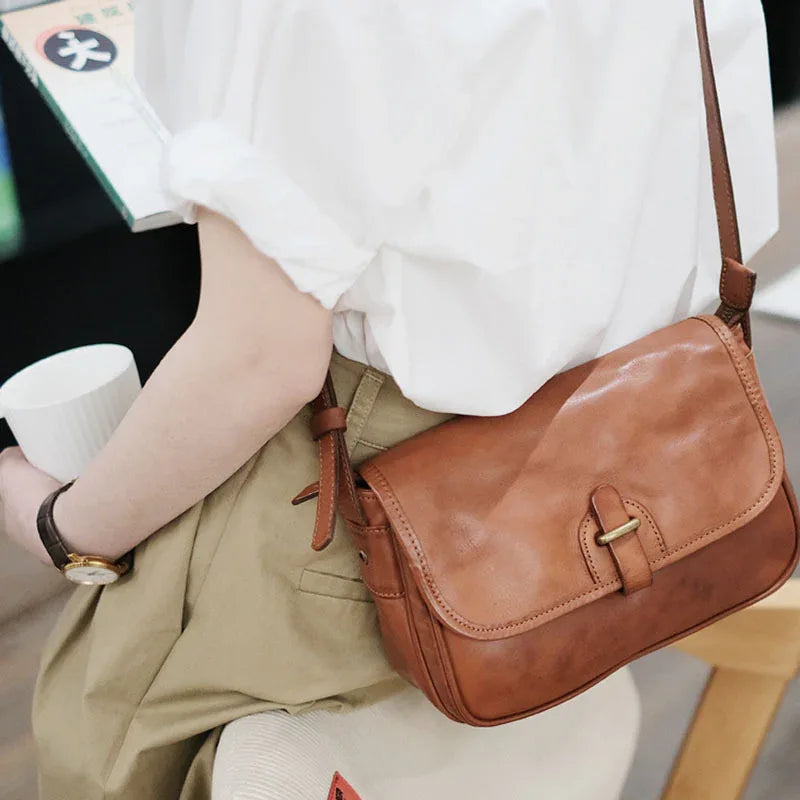 Genuine Brown Leather Crossbody Purse for Work & Office