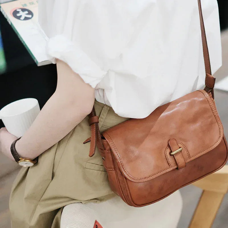 Genuine Brown Leather Crossbody Purse for Work & Office