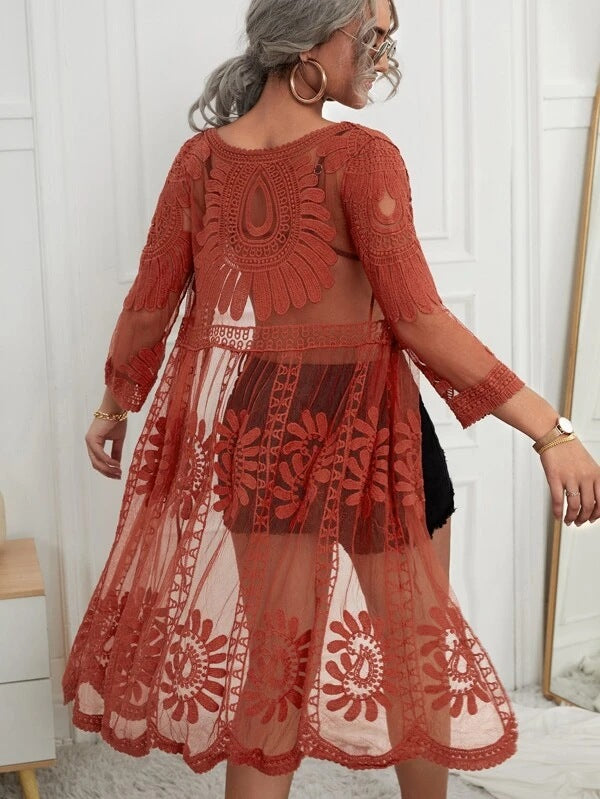 Sheer lace sunshade beach kimono cardigan